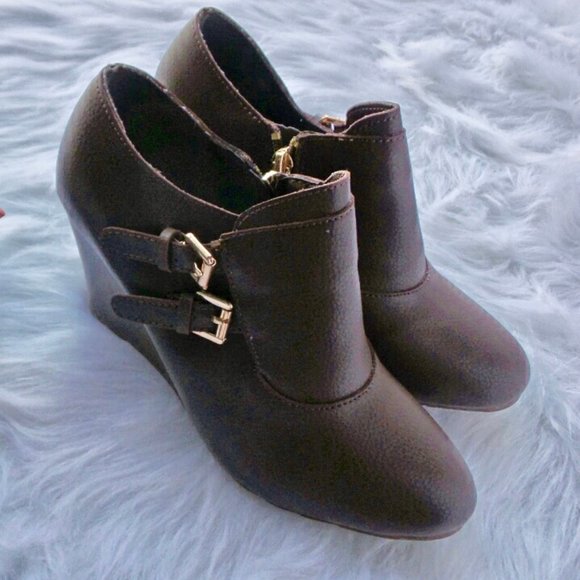 *SOLD*Brown Wedge Ankle Booties - Picture 1 of 6